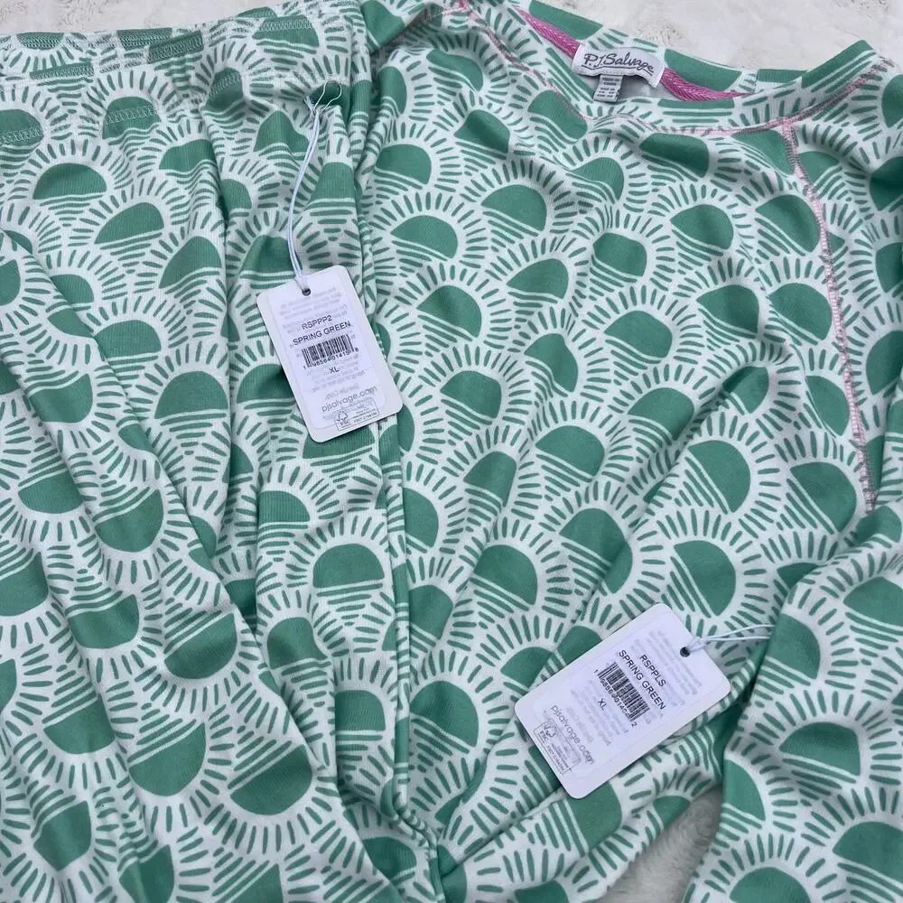 PJ Salvage Pajama Set XL Peachy Party Courtside Joggers Green NWT Lounge - Picture 4 of 6